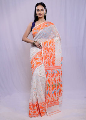 Cream Tant Cotton Saree Without Blouse Piece - Indian Silk House Agencies