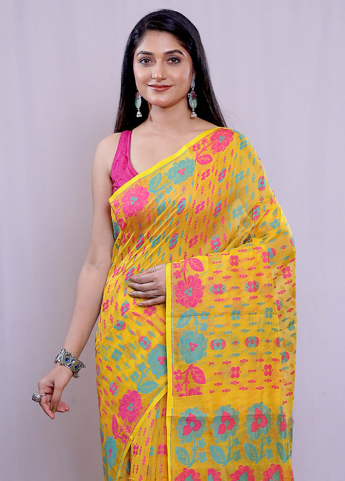 Yellow Tant Jamdani Saree Without Blouse Piece - Indian Silk House Agencies