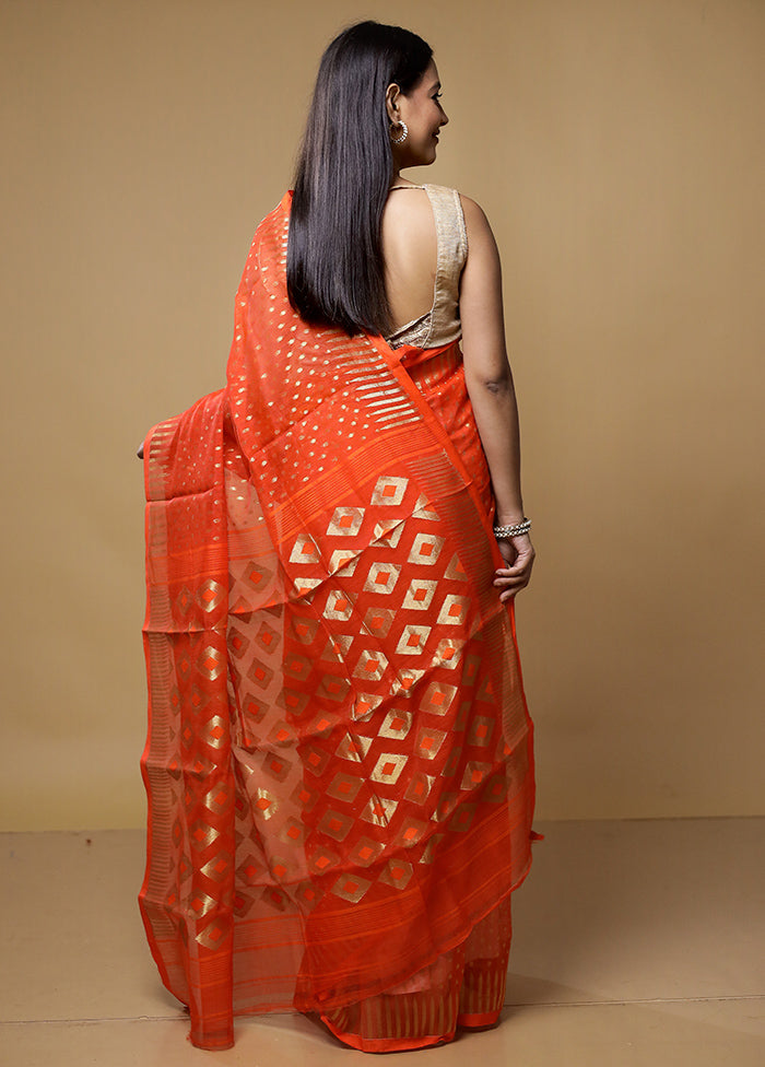 Orange Jamdani Cotton Saree Without Blouse Piece