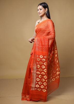 Orange Jamdani Cotton Saree Without Blouse Piece