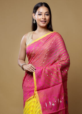 Pink Jamdani Cotton Saree Without Blouse Piece