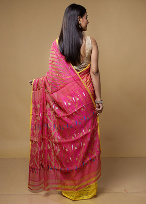 Pink Jamdani Cotton Saree Without Blouse Piece