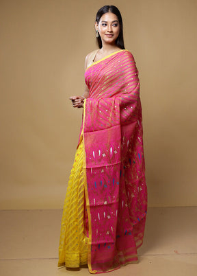 Pink Jamdani Cotton Saree Without Blouse Piece