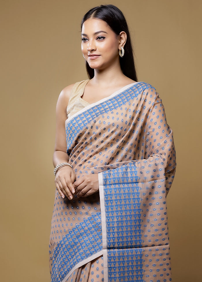 Peach Jamdani Cotton Saree Without Blouse Piece