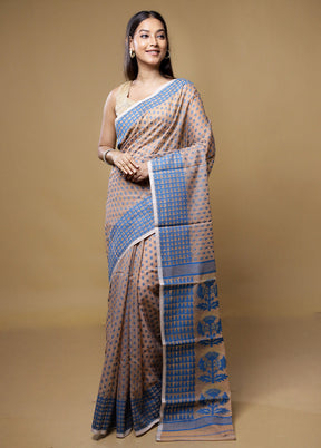 Peach Jamdani Cotton Saree Without Blouse Piece