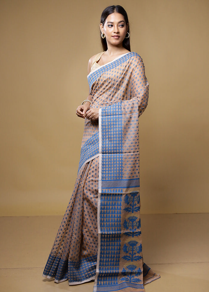 Peach Jamdani Cotton Saree Without Blouse Piece