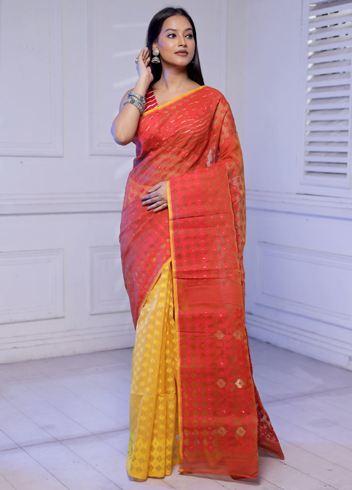 Pink Tant Jamdani Saree Without Blouse Piece