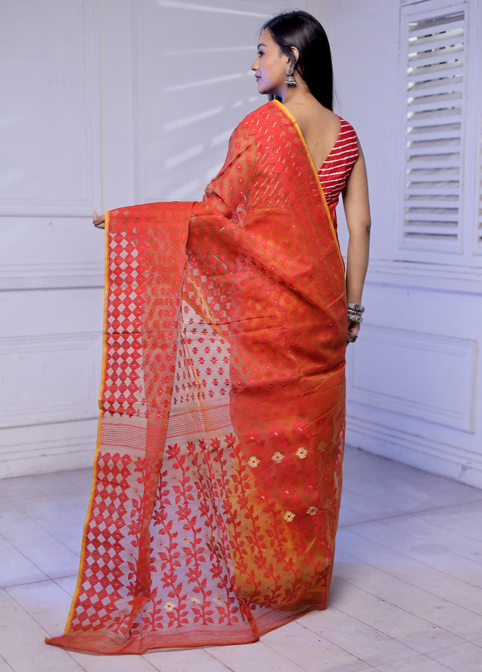 Pink Tant Jamdani Saree Without Blouse Piece