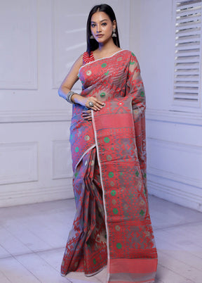 Pink Tant Jamdani Saree Without Blouse Piece