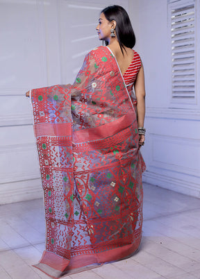 Pink Tant Jamdani Saree Without Blouse Piece