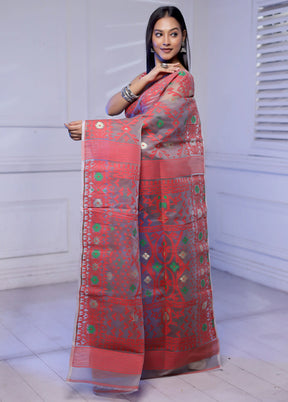 Pink Tant Jamdani Saree Without Blouse Piece