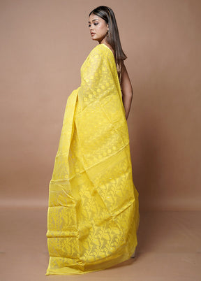 Yellow Jamdani Cotton Saree Without Blouse Piece