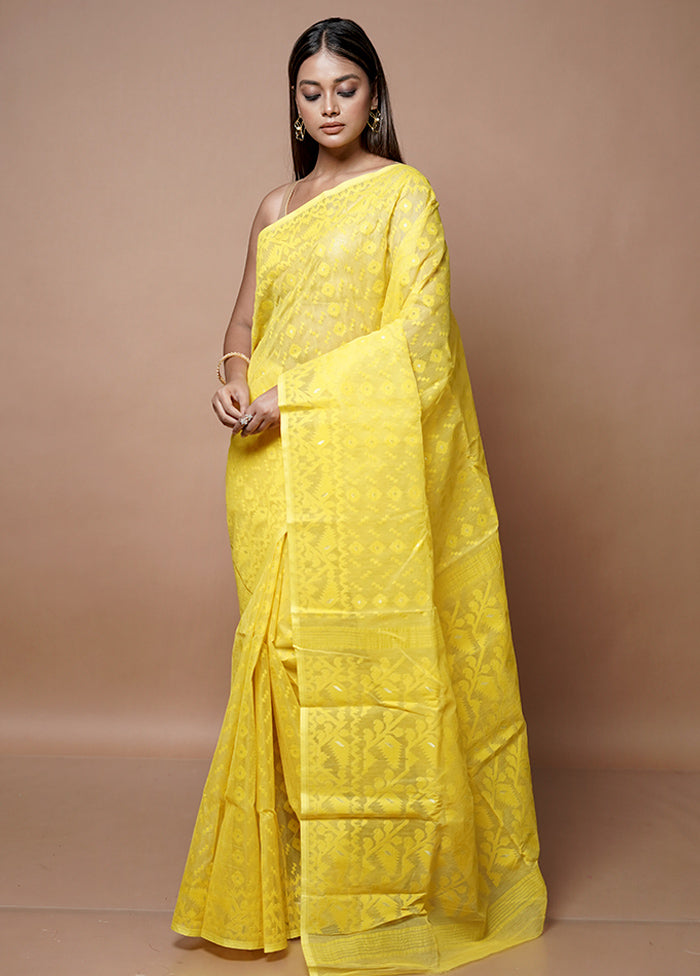 Yellow Jamdani Cotton Saree Without Blouse Piece