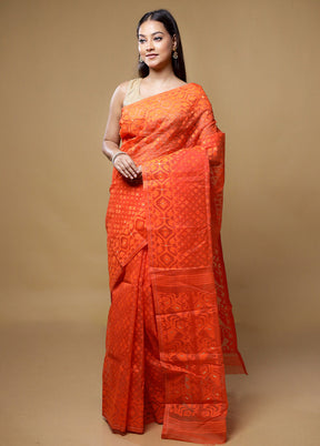 Orange Jamdani Cotton Saree Without Blouse Piece