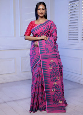 Pink Tant Jamdani Saree Without Blouse Piece