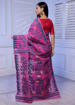 Pink Tant Jamdani Saree Without Blouse Piece