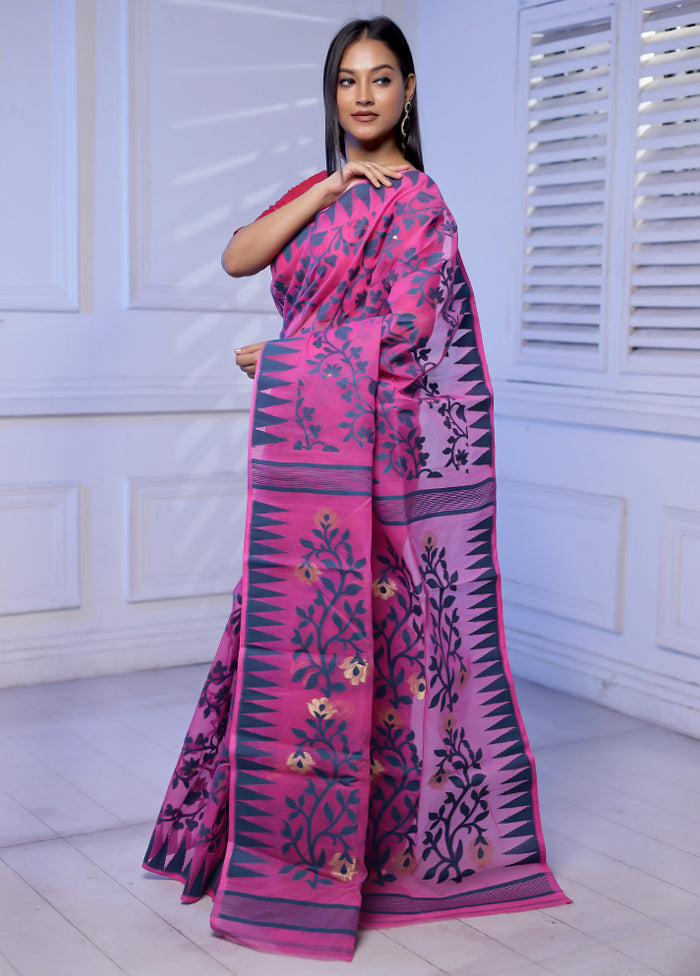 Pink Tant Jamdani Saree Without Blouse Piece