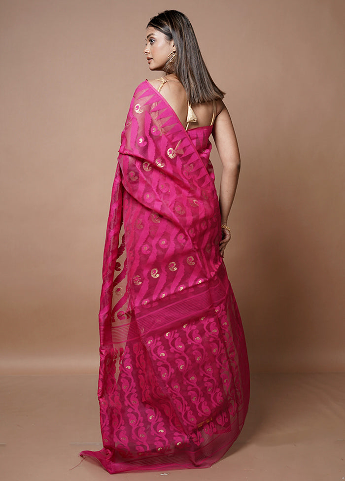 Pink Jamdani Cotton Saree Without Blouse Piece