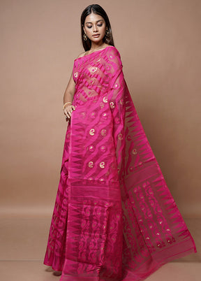 Pink Jamdani Cotton Saree Without Blouse Piece