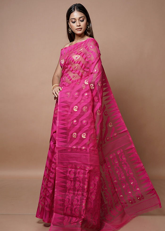 Pink Jamdani Cotton Saree Without Blouse Piece