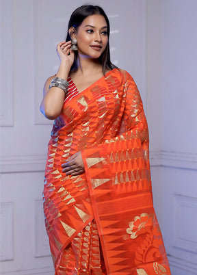 Orange Tant Jamdani Saree Without Blouse Piece