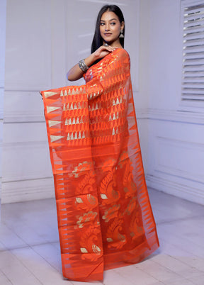 Orange Tant Jamdani Saree Without Blouse Piece