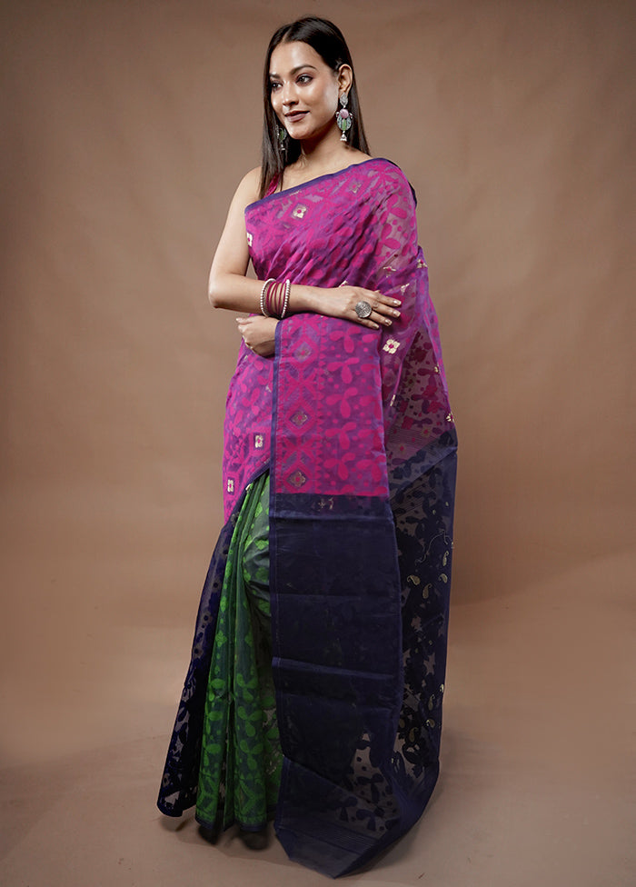 Multicolor Tant Jamdani Saree Without Blouse Piece - Indian Silk House Agencies