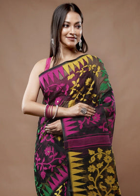 Black Tant Jamdani Saree Without Blouse Piece - Indian Silk House Agencies