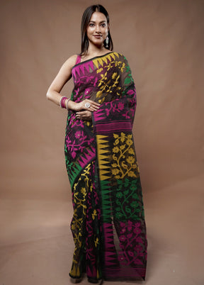 Black Tant Jamdani Saree Without Blouse Piece - Indian Silk House Agencies