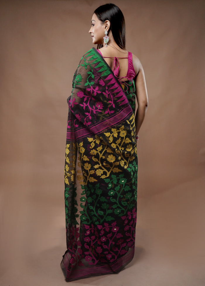 Black Tant Jamdani Saree Without Blouse Piece - Indian Silk House Agencies