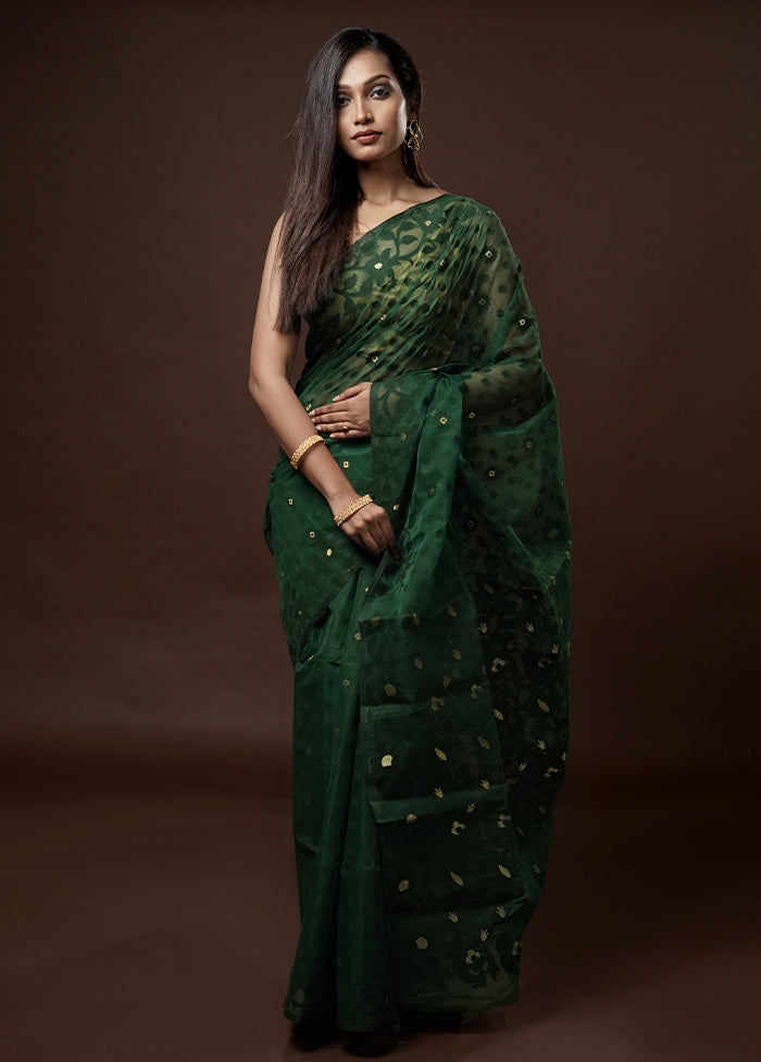 Green Tant Jamdani Saree Without Blouse Piece - Indian Silk House Agencies