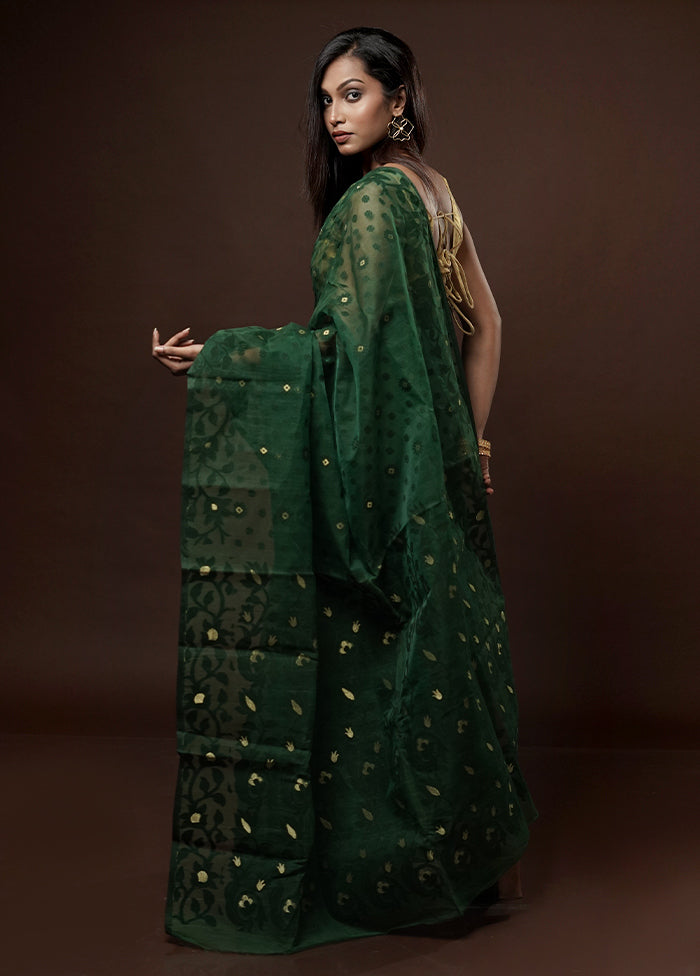 Green Tant Jamdani Saree Without Blouse Piece - Indian Silk House Agencies