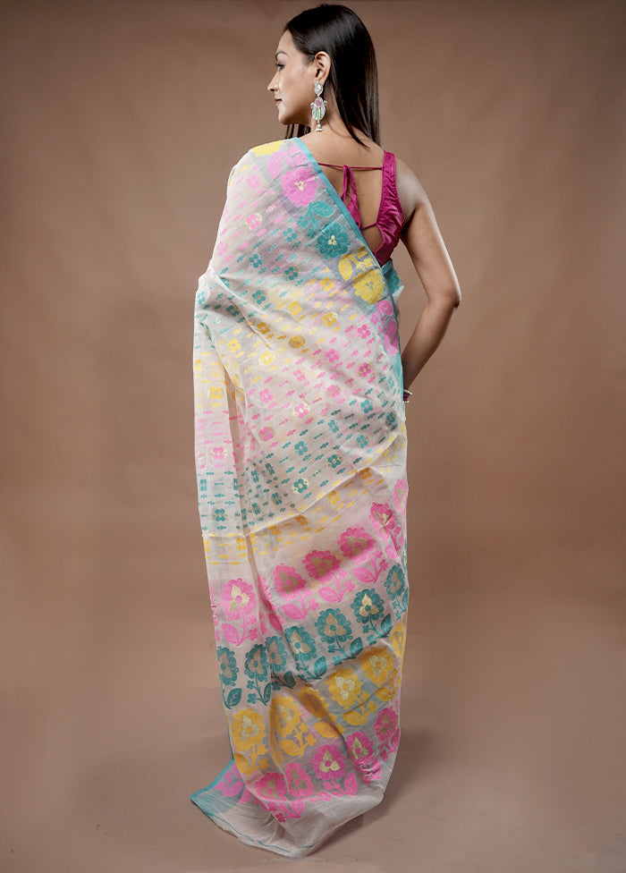 Cream Tant Jamdani Saree Without Blouse Piece - Indian Silk House Agencies