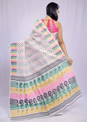 White Tant Cotton Saree Without Blouse Piece - Indian Silk House Agencies