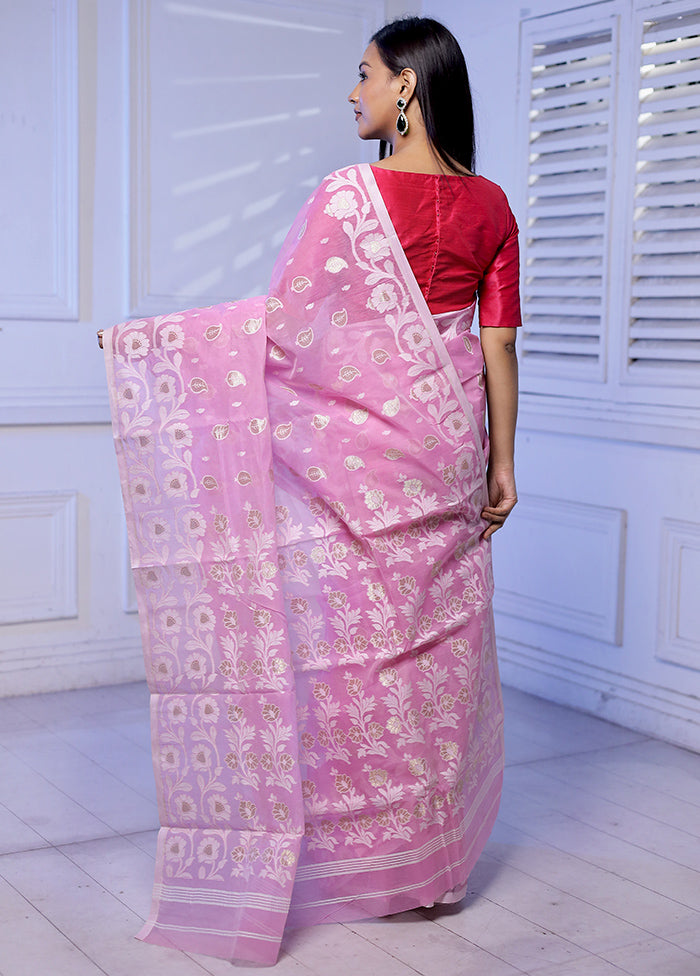 Pink Tant Jamdani Saree Without Blouse Piece