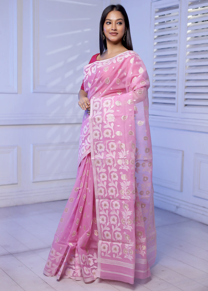 Pink Tant Jamdani Saree Without Blouse Piece