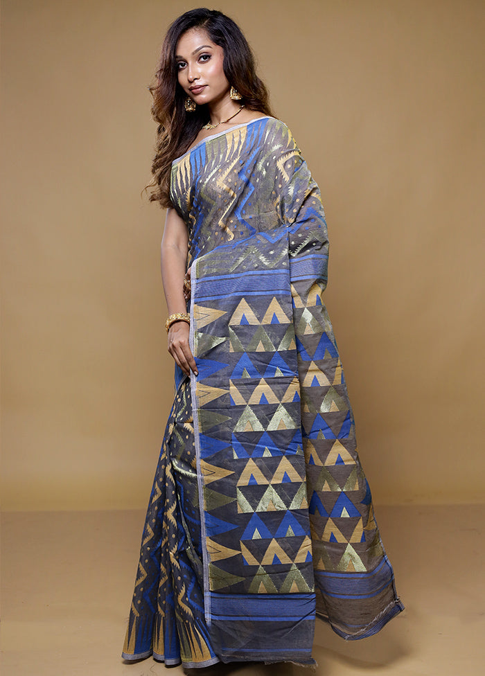 Grey Tant Jamdani Saree Without Blouse Piece