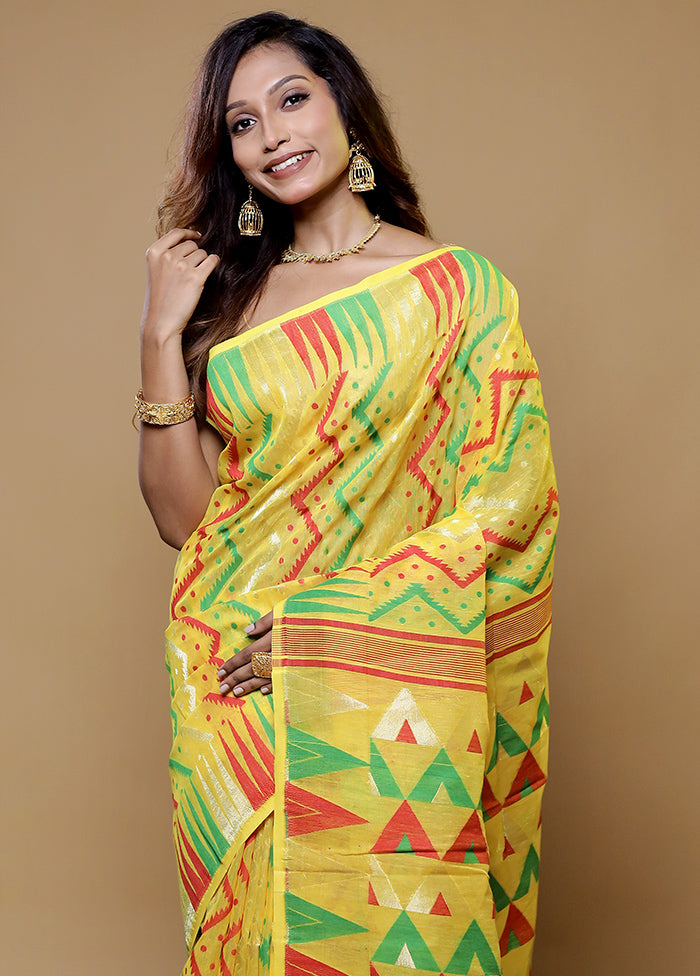 Multicolor Tant Jamdani Saree Without Blouse Piece