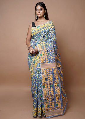 Grey Jamdani Cotton Saree Without Blouse Piece