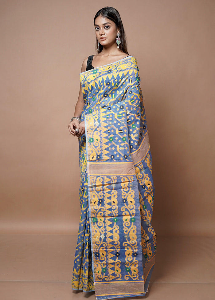 Grey Jamdani Cotton Saree Without Blouse Piece