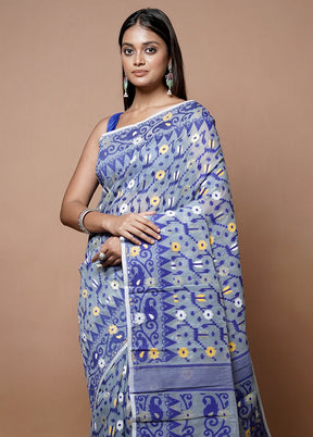 Grey Jamdani Cotton Saree Without Blouse Piece