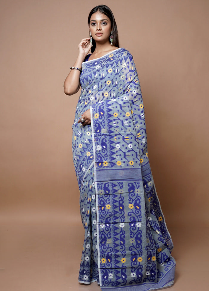 Grey Jamdani Cotton Saree Without Blouse Piece