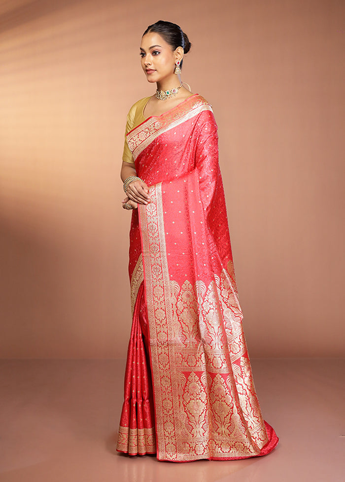 Pink Handloom Tanchoi Pure Silk Saree With Blouse Piece