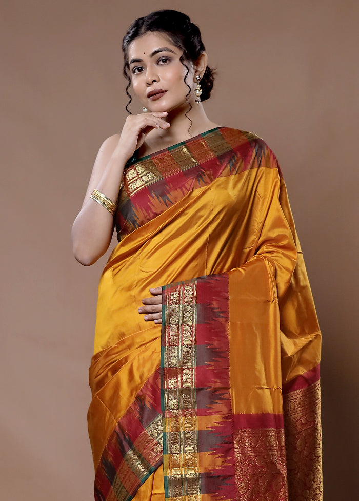 Yellow Kanjivaram Pure Silk Saree With Blouse Piece - Indian Silk House Agencies