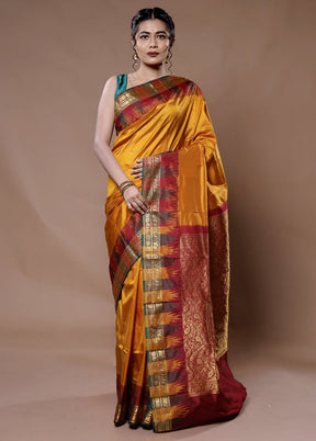 Yellow Kanjivaram Pure Silk Saree With Blouse Piece - Indian Silk House Agencies