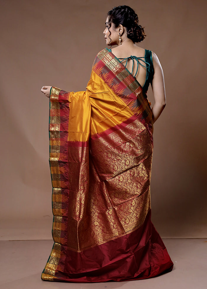 Yellow Kanjivaram Pure Silk Saree With Blouse Piece - Indian Silk House Agencies