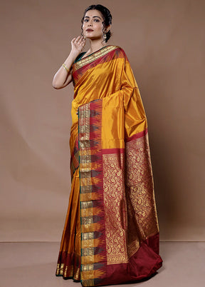 Yellow Kanjivaram Pure Silk Saree With Blouse Piece - Indian Silk House Agencies