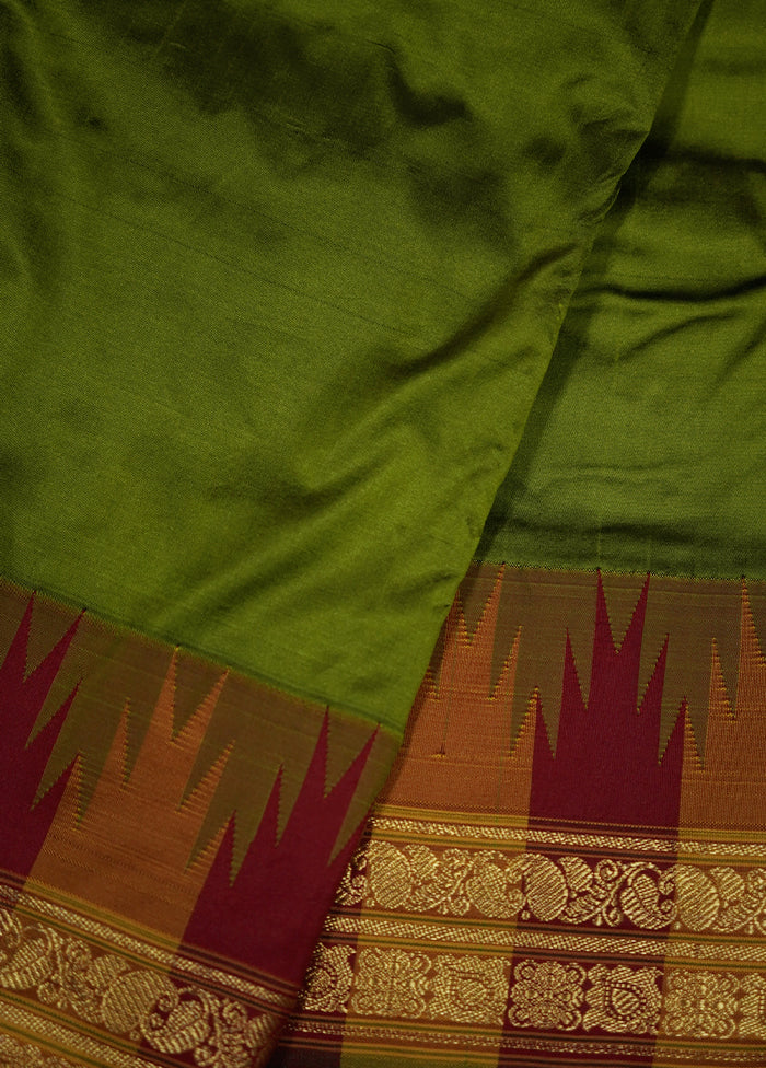 Green Kanjivaram Pure Silk Saree With Blouse Piece - Indian Silk House Agencies