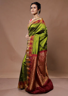 Green Kanjivaram Pure Silk Saree With Blouse Piece - Indian Silk House Agencies