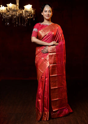 Pink Handloom Kanchipuram Pure Silk Saree With Blouse Piece